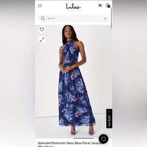 Lulu’s maxi floral dress, halter, blue, women’s XL, NWT and never worn!